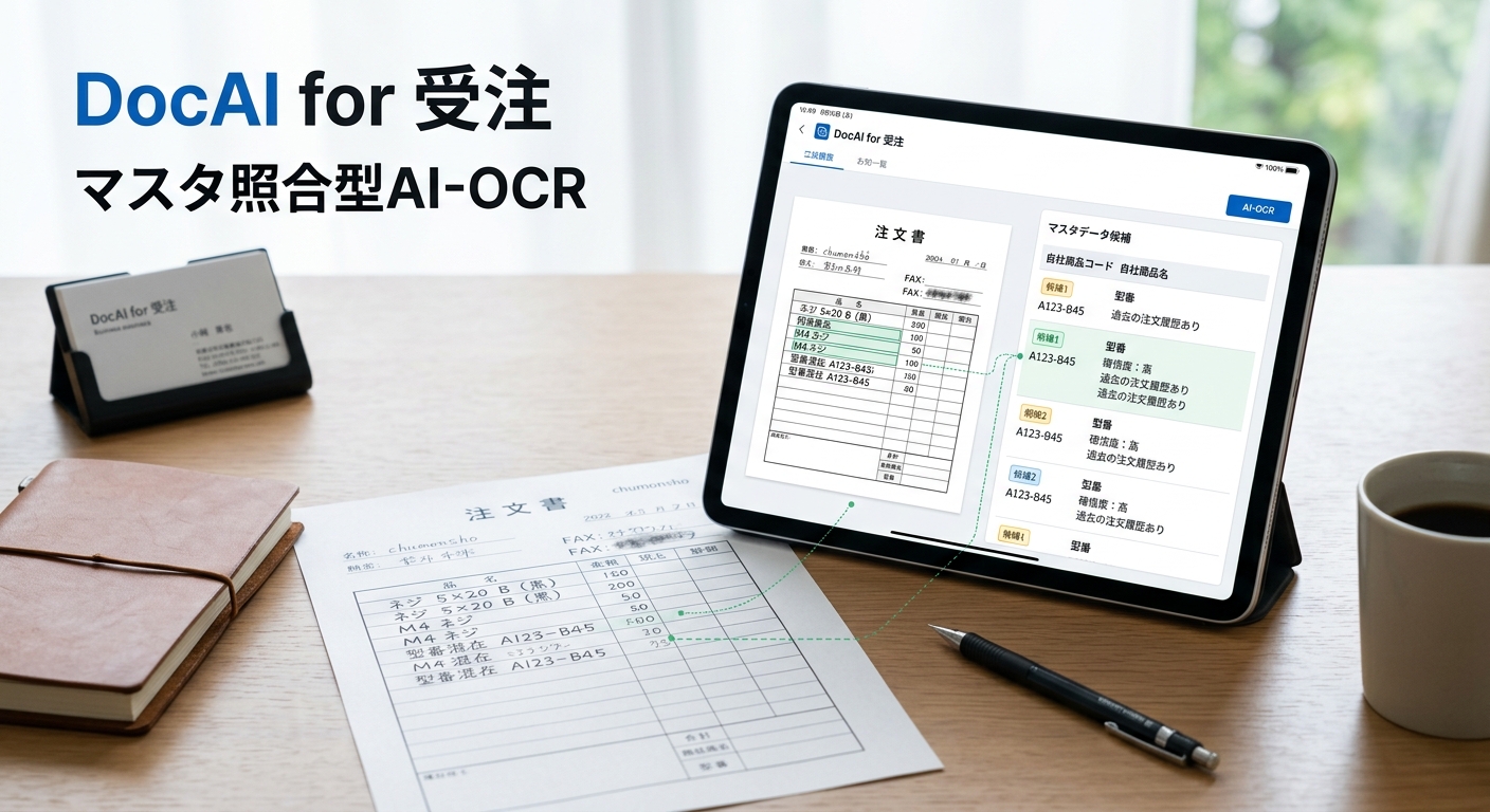 注文書の読み取りとDocAIによる画面確認のイメージ